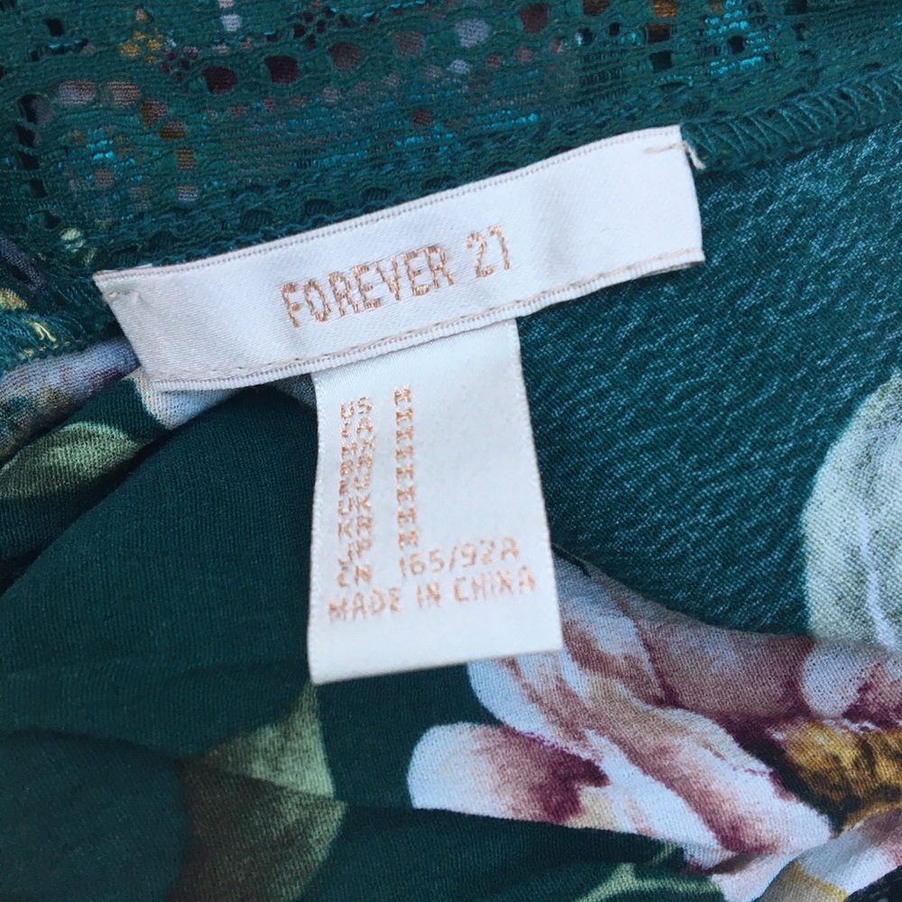Forever 21 emerald green pink floral lace maxi dress women’s - Picture 5 of 5